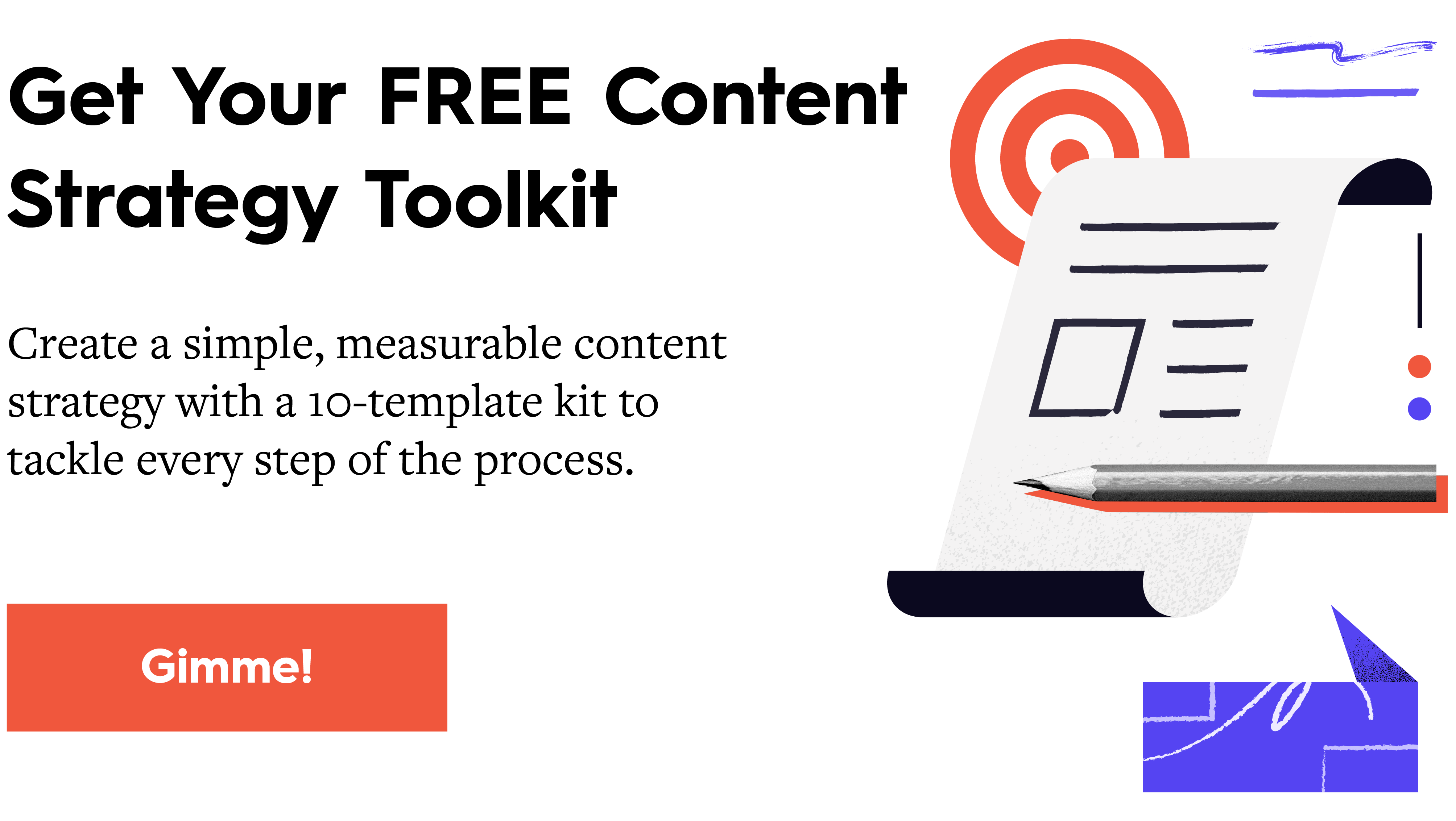 collage image of paper and pencil with words "get your free content strategy toolkit" 