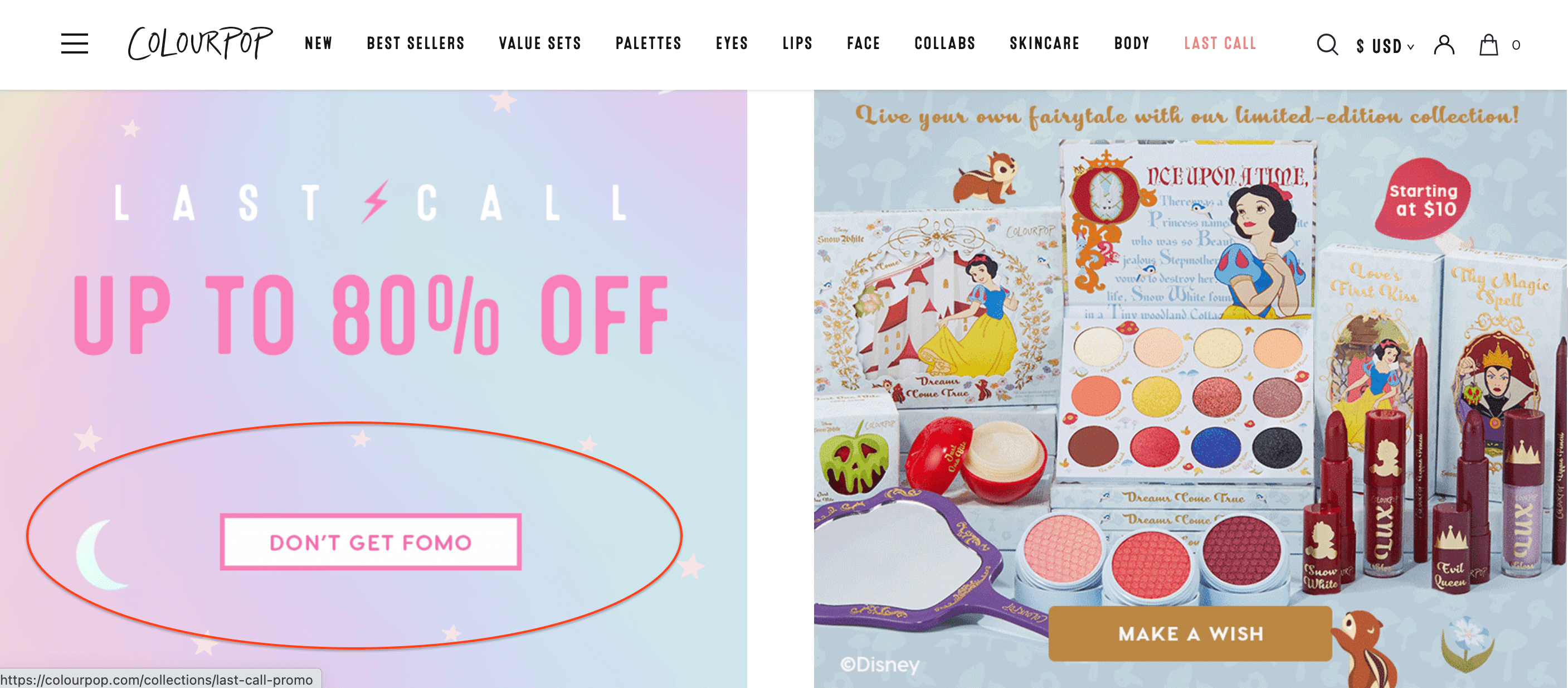call to action examples - colourpop