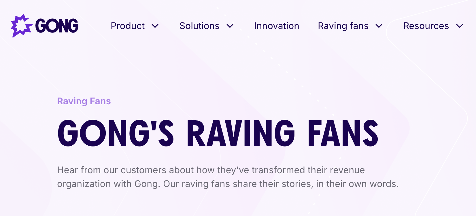 Gong homepage showing action-driven, revenue-focused brand voice with competitive sales language