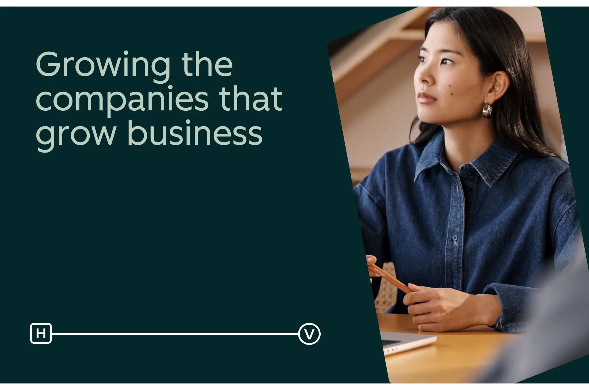 HubSpot Ventures rebrand positioning visual featuring the tagline Growing the companies that grow business alongside a founder portrait.