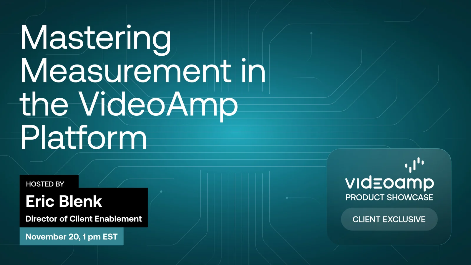 VideoAmp SaaS webinar engine speaker background design by Column Five for B2B martech presenters