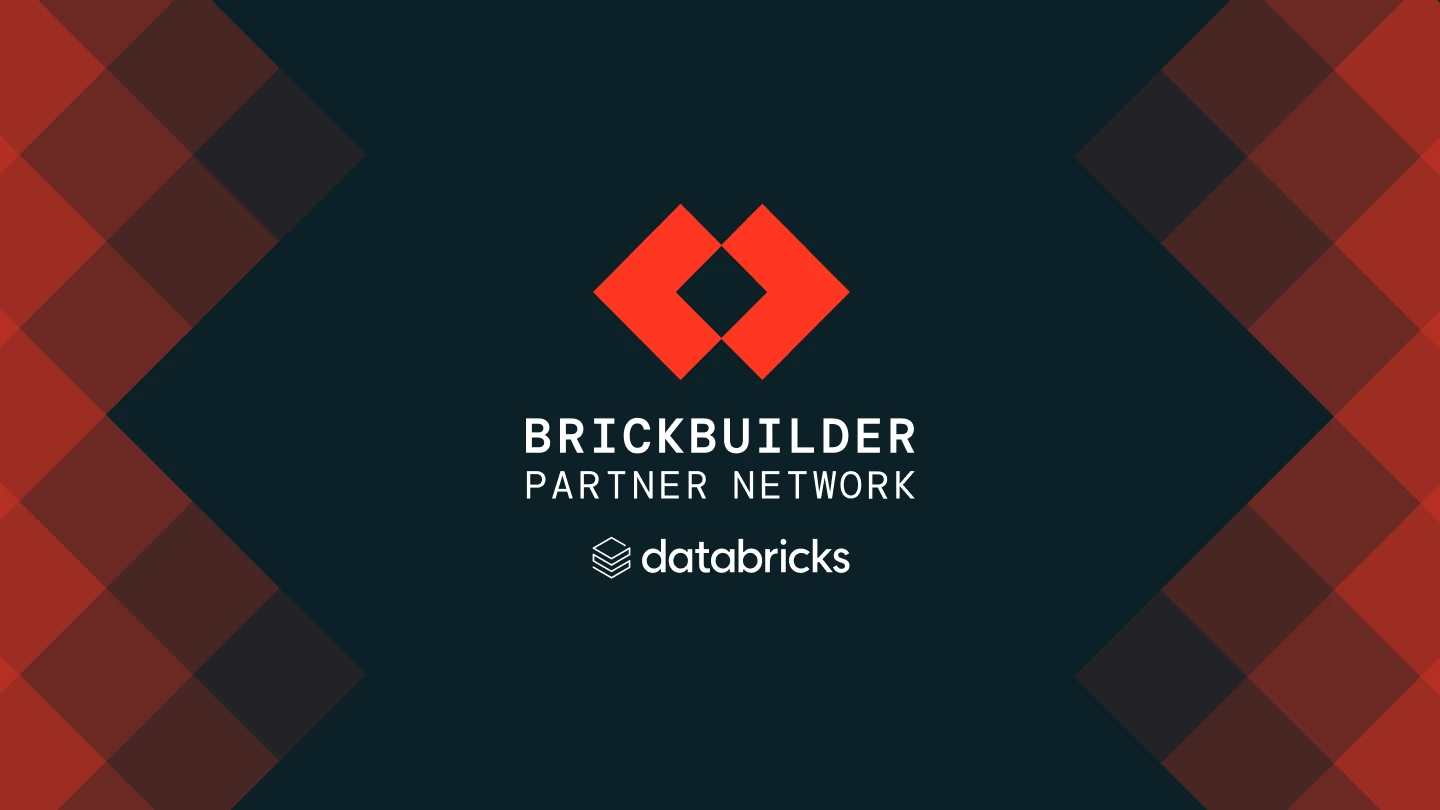 Brickbuilder Partner Network logo lockup for Databricks on a dark gingham background, designed by Column Five
