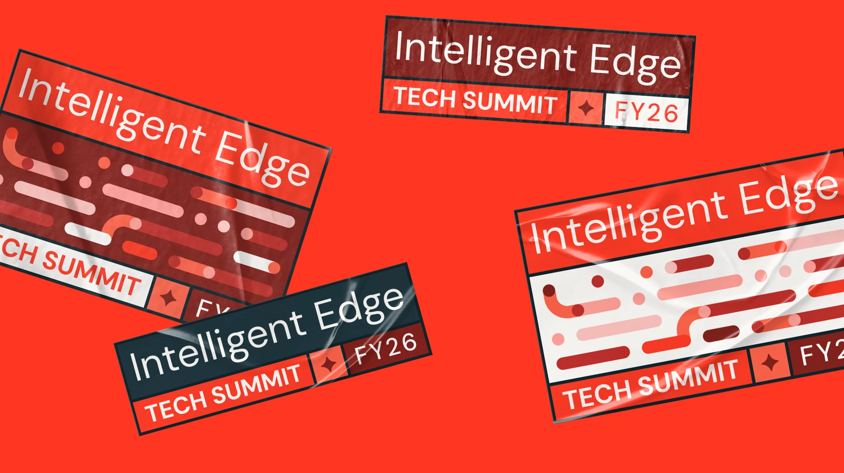Databricks Tech Summit FY26 'Intelligent Edge' stickers in red with dot-and-dash patterns